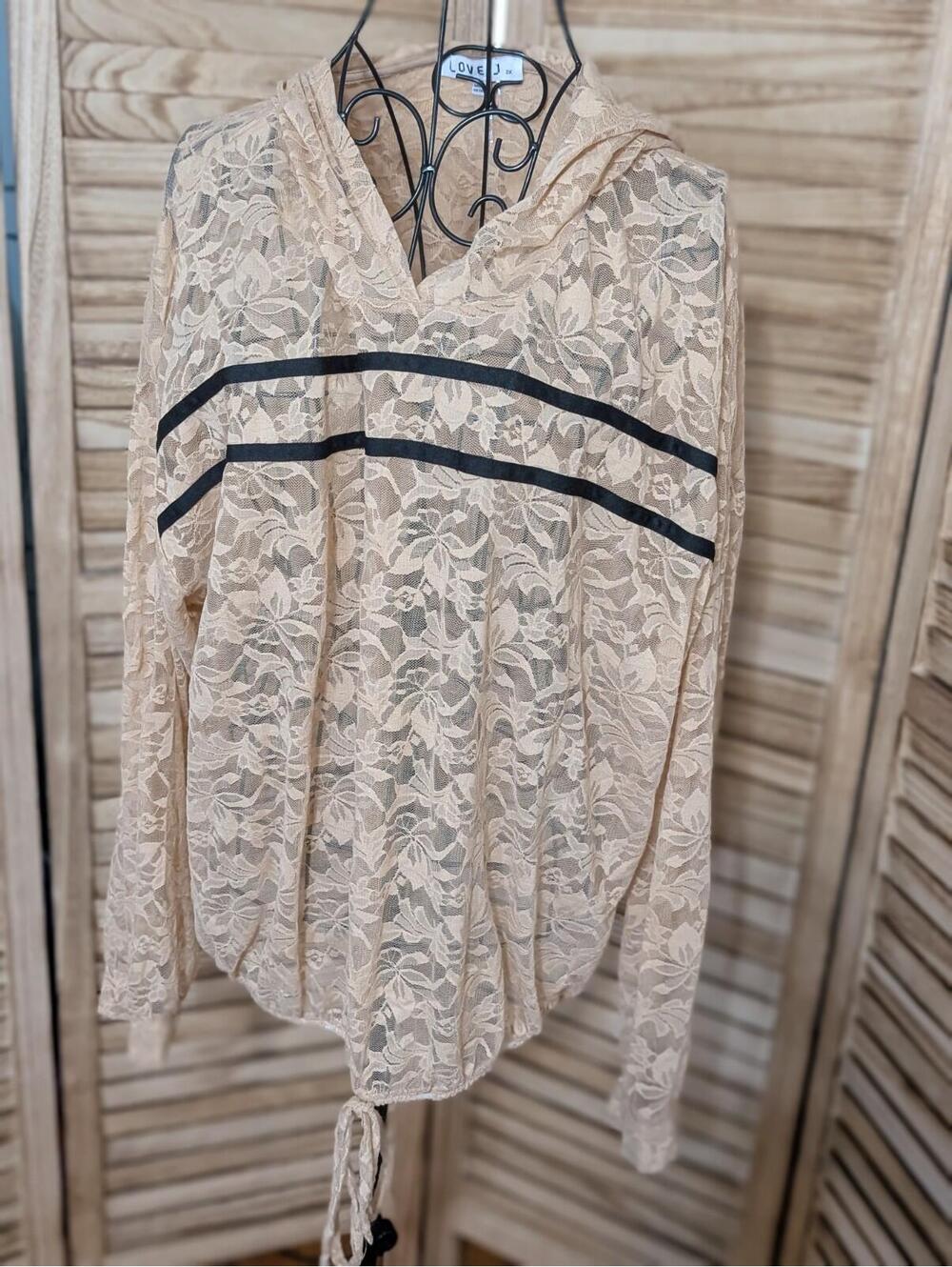 Love J Sheet Lace Hooded Top Sweatshirt Hoodie Size 2x